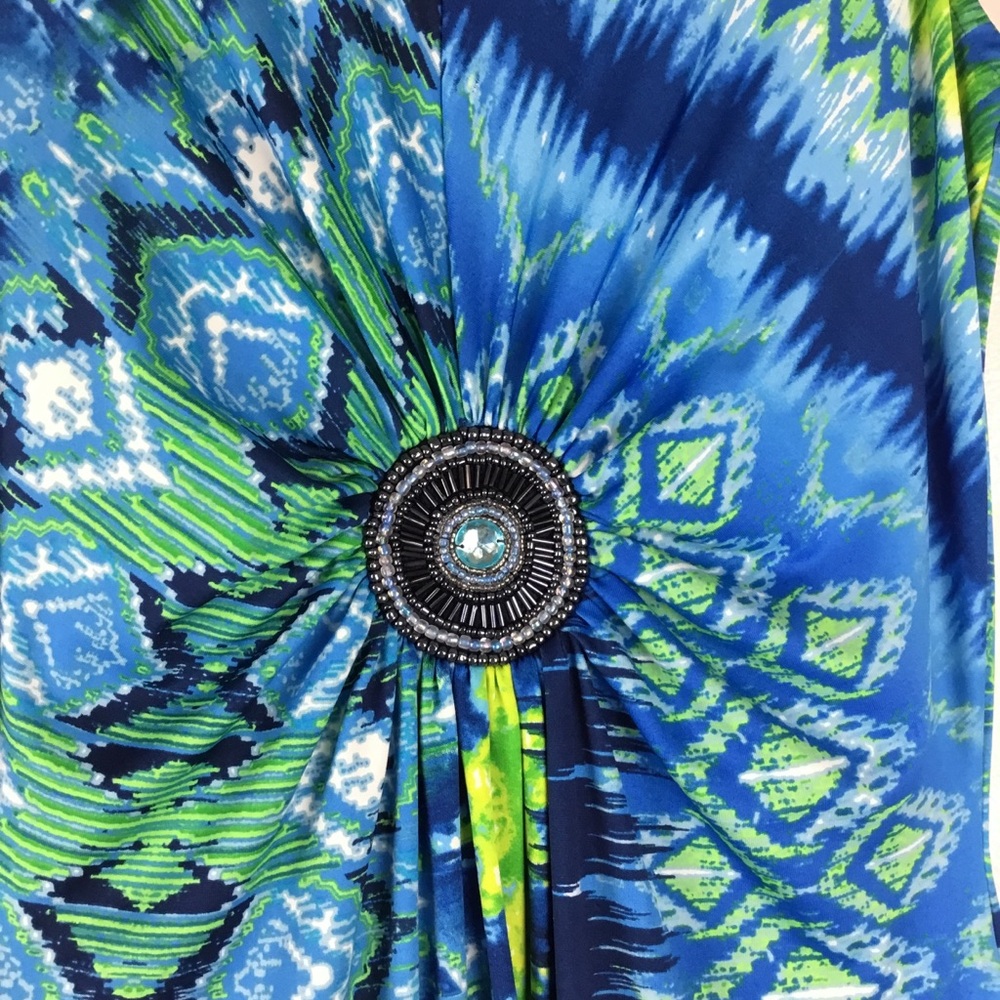 Lemmie for Nina Leonard Green Blue Medallion Vacation Resort Dress size S - Picture 2 of 8